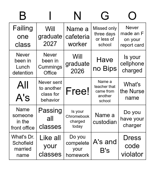 AVID Bingo Card