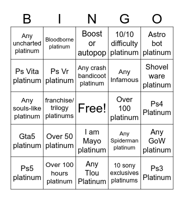 Platinum Bingo Card
