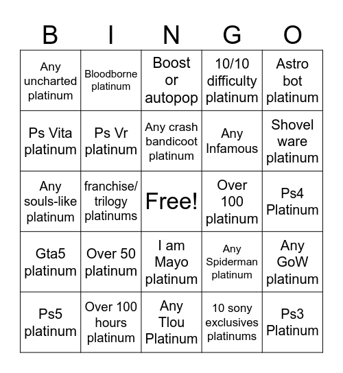 Platinum Bingo Card
