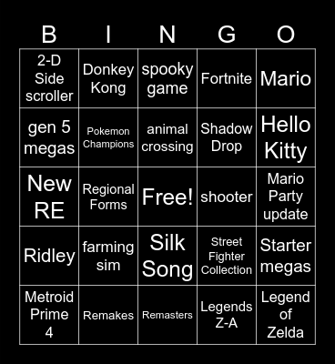 Last Nintendo Direct Bingo Card