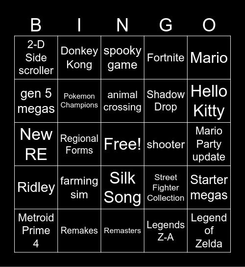 Last Nintendo Direct Bingo Card