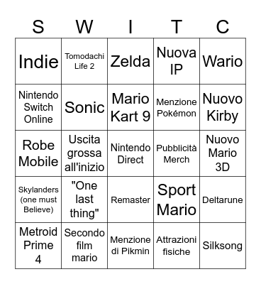 Nintendo Direct 17/03/2025 Bingo Card