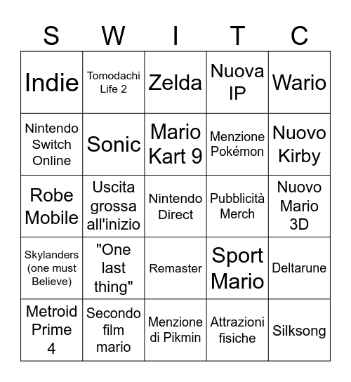 Nintendo Direct 17/03/2025 Bingo Card