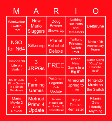 3/27/2025 Nintendo Direct Bingo Card