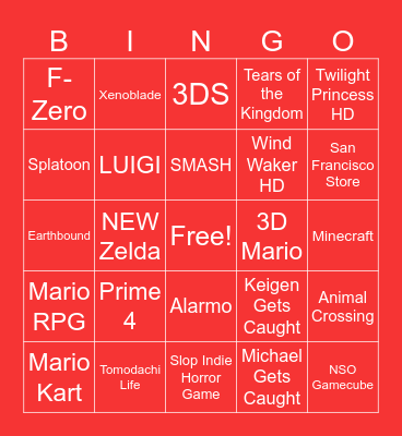Nintendo Direct Bingo Card