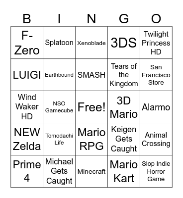 Nintendo Direct Bingo Card