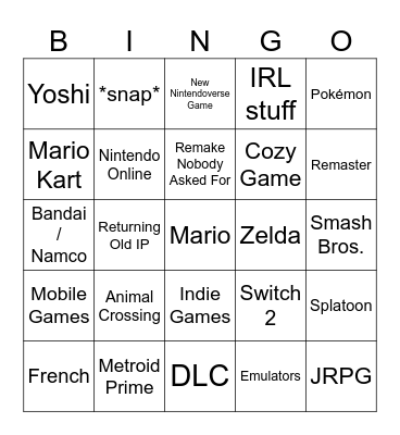 Nintendo Direct Bingo Card