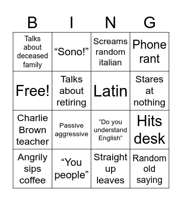 Ambrogio Period 2 Bingo Card