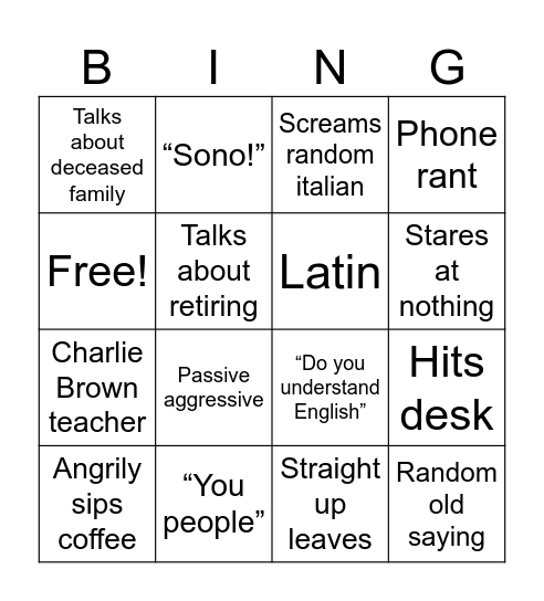 Ambrogio Period 2 Bingo Card