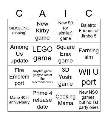 Nintendo Direct 3.27.25 Bingo Card