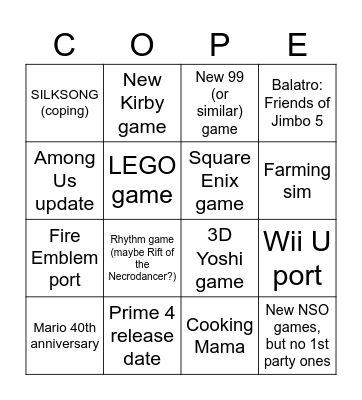 Nintendo Direct 3.27.25 Bingo Card