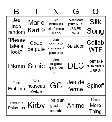 Nintendo Direct - 27 Mars 2025 Bingo Card