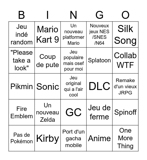 Nintendo Direct - 27 Mars 2025 Bingo Card