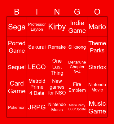 Nintendo Direct March 2025 Bingo Card