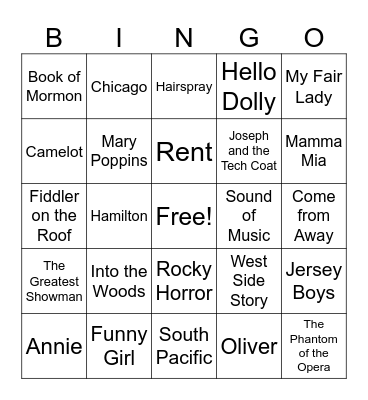 MUSICALS Bingo Card