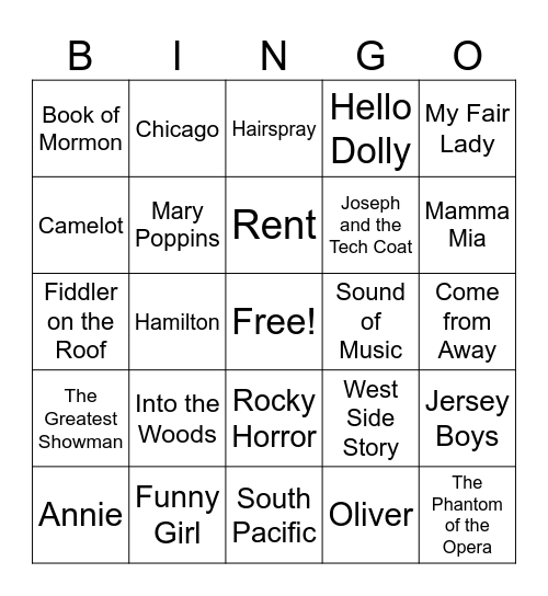 MUSICALS Bingo Card