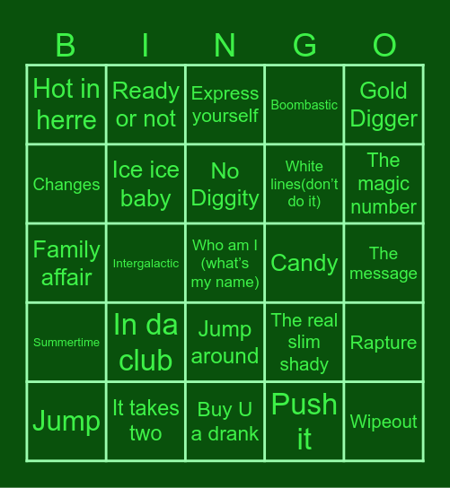HIPHOP🍾🎸 Bingo Card