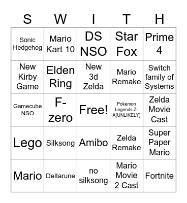 Nintendo Bingo 3-27-25 Bingo Card