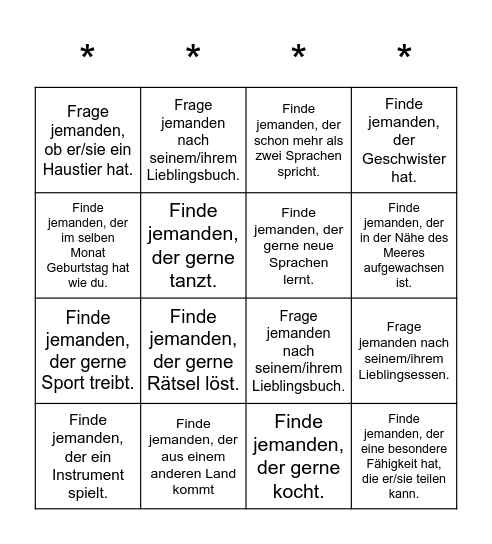 Kennenlern-Bingo Card