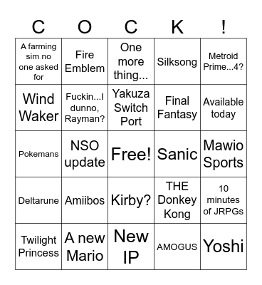 March 27 Nintendo Direct Bingo Card