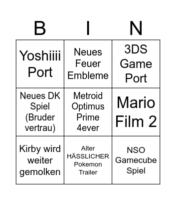 Nintendo Direct 27.03. Bingo Card