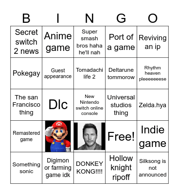 Nintendo direct Bingo Card