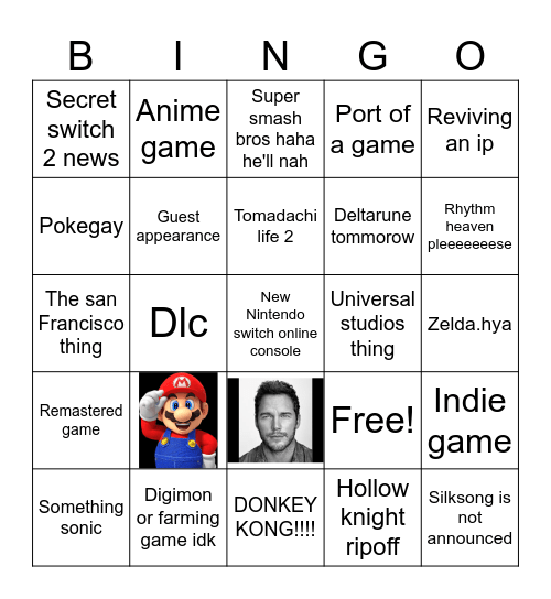 Nintendo direct Bingo Card