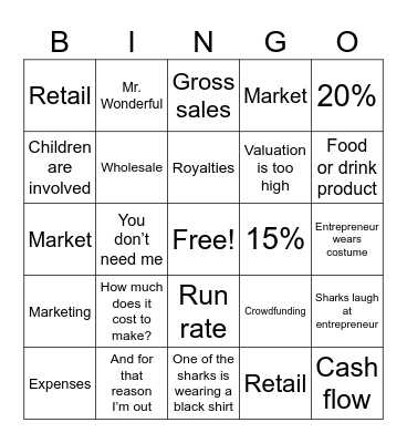 Shark Tank Bingo Card