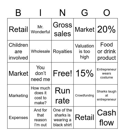 Shark Tank Bingo Card