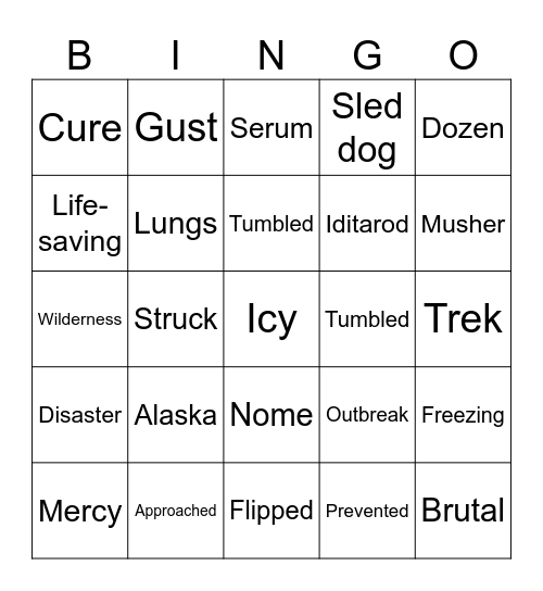 Iditarod Bingo Card