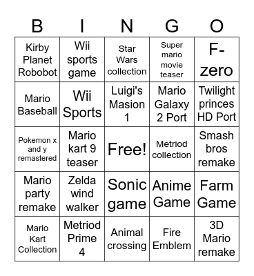 Nintendo Switch Direct Bingo Card