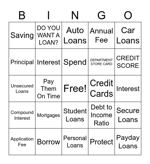Financial Literacy - Part 1 Bingo Card