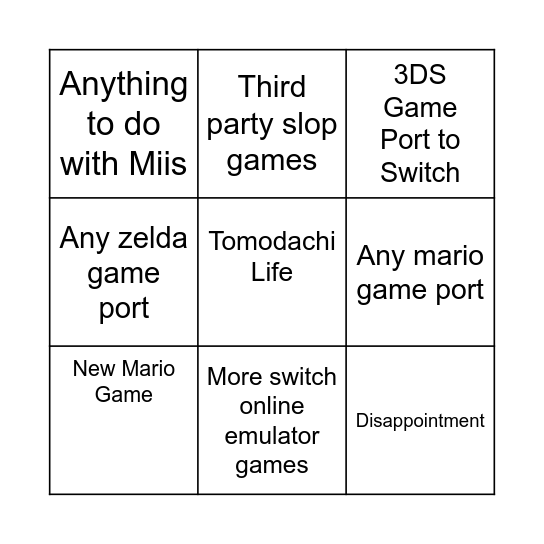 Nintendo Direct 2025-03-27 Bingo Card