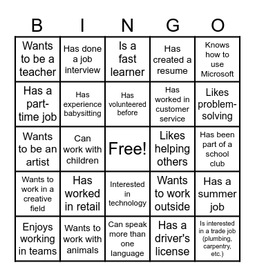 Employment Bingo Card