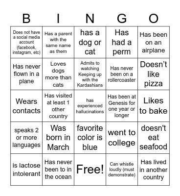 People Bingo Card