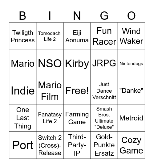 Nintendo Direct 27.03.2025 Bingo Card