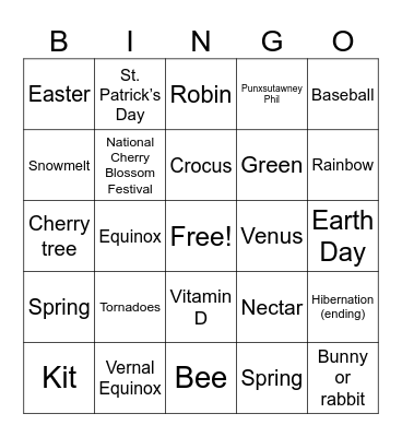 Spring Trivia Bingo Card