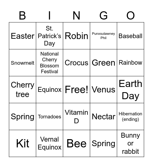 Spring Trivia Bingo Card