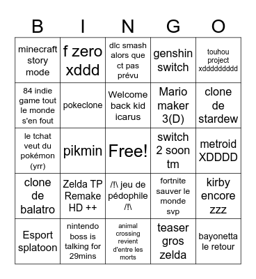 nintendo flop Bingo Card