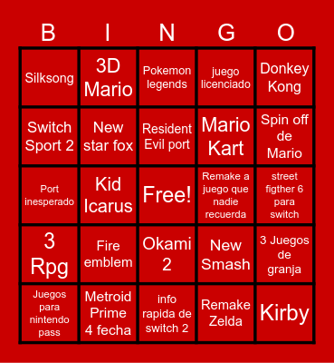 Nintendo Direct Bingo Card