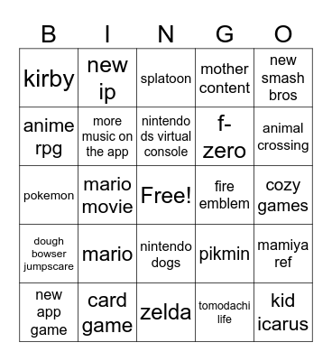 Nintendo Direct Bingo Card