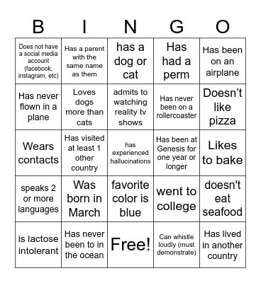 People Bingo Card