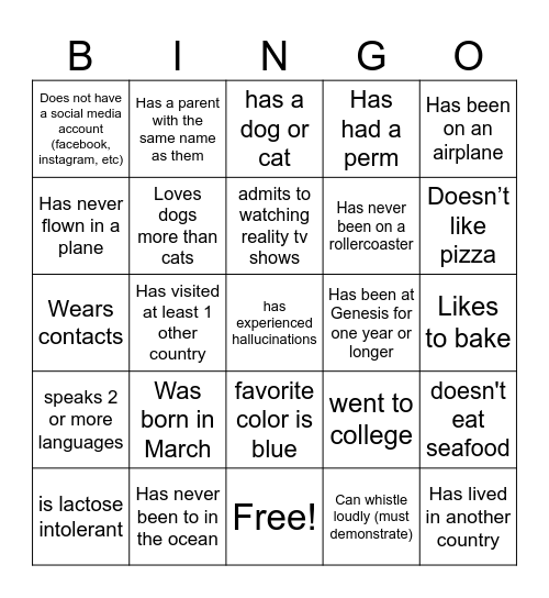 People Bingo Card