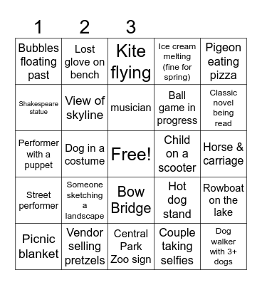 Central Park Bingo Card