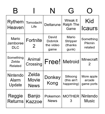 Nintendo Direct 3/27/25 Bingo Card