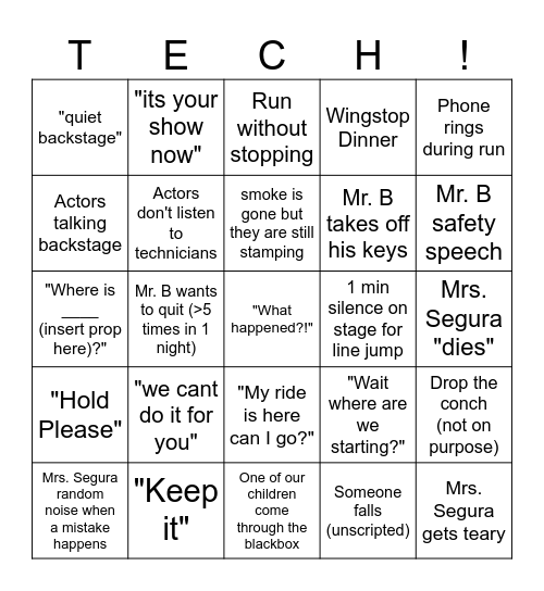 Tech Week Bingo Card