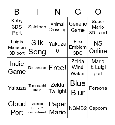 Star's Nintendo Direct BINGO Card