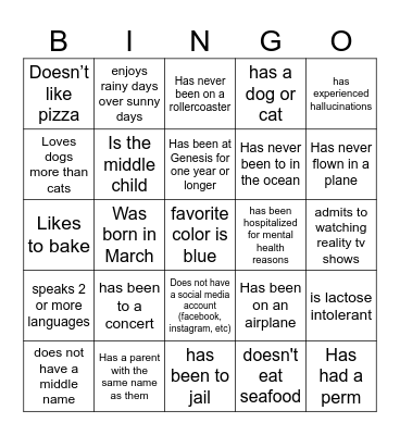 People Bingo Card