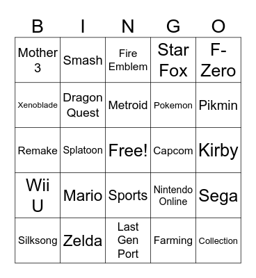 Nintendo Direct 2025 Switch 1 Bingo Card