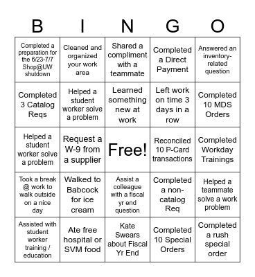 UWVC Fiscal Year End Bingo! Bingo Card